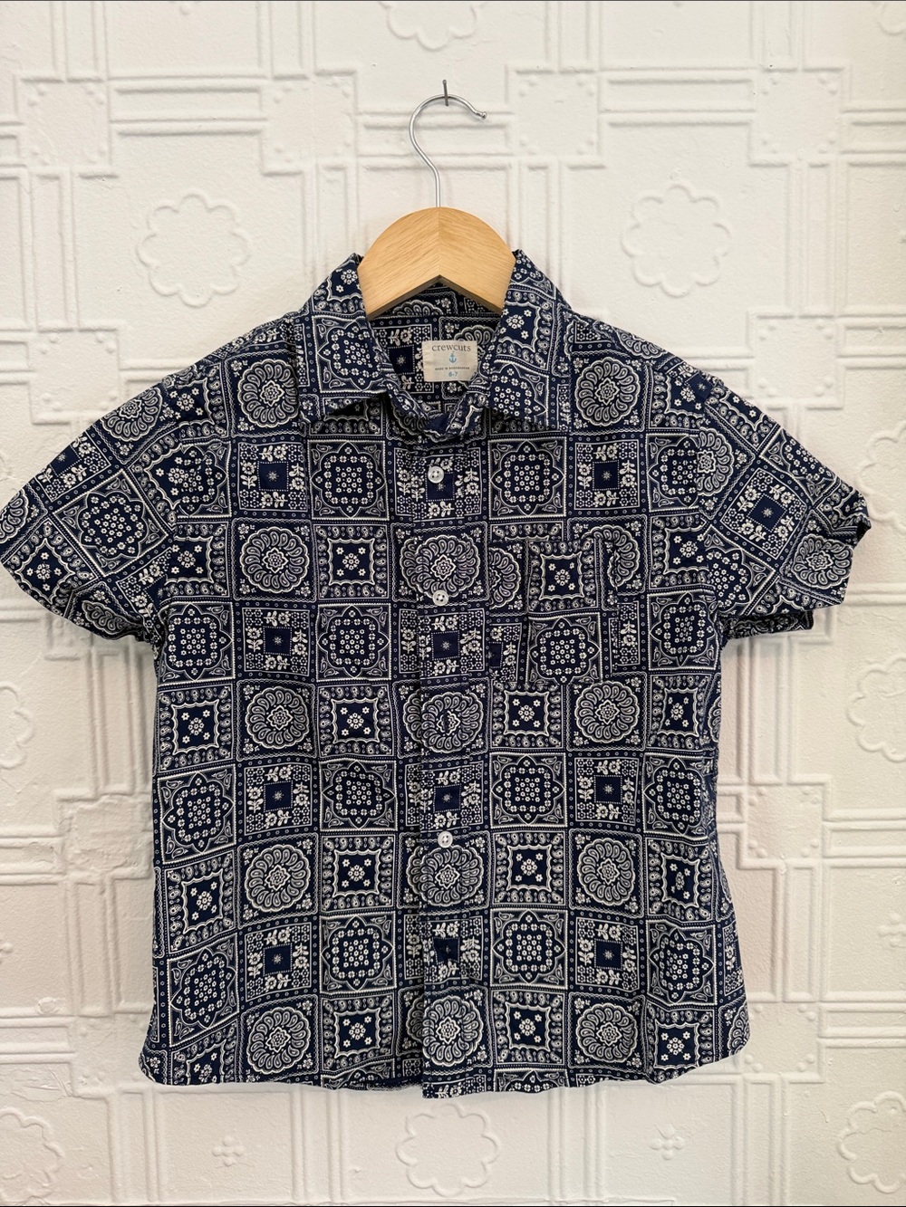 Crewcuts Navy Bandana-Print Short Sleeve Button-Up Shirt